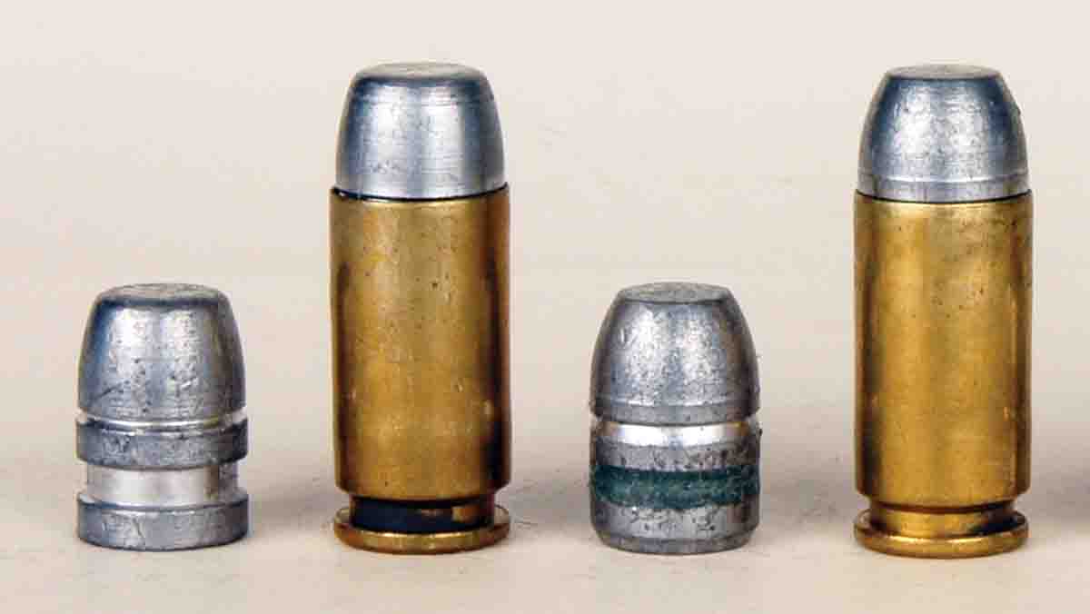 RCBS mould 40-180-CM (CAS) also makes a fine bullet for (left) the .40 S&W. At right is an Oregon Trail 180-grain RNFP intended for .38-40, but it is also fine for the .40 S&W.